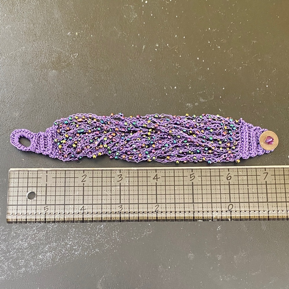 Purple Beaded Crochet Bracelet